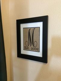 11x14 Framed Burlap Initial and Established Year //269